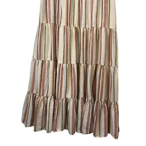 Sadie & Sage Summer Linen Striped Tier Maxi Dress Adjustable Straps - Picture 4 of 8